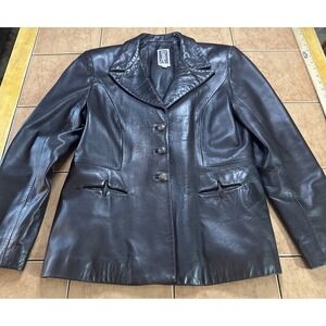 Vintage Y2K Zelda Brown Lamb Leather Jacket 3 Button Sz 8 USA Made Super Soft